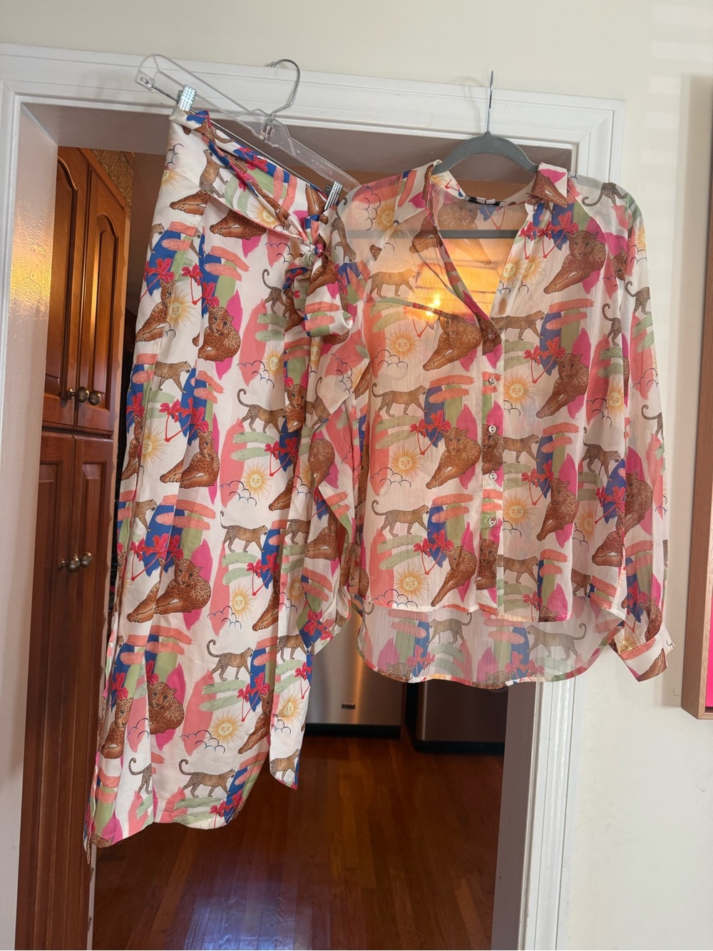 Never Fully Dressed Cream Button-Front Blouse with Multicolor Animal Print